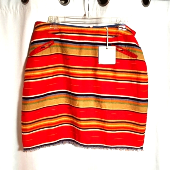 NEW Ryan Michael Aztec Navajo Blanket Linen Blend Striped Skirt Size 10 - Picture 4 of 9